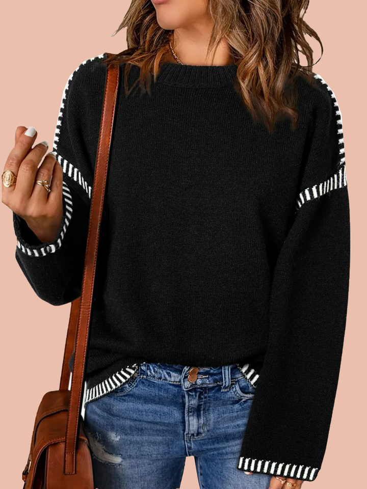 Women's Contrast Cable Knit Pullover Sweater
