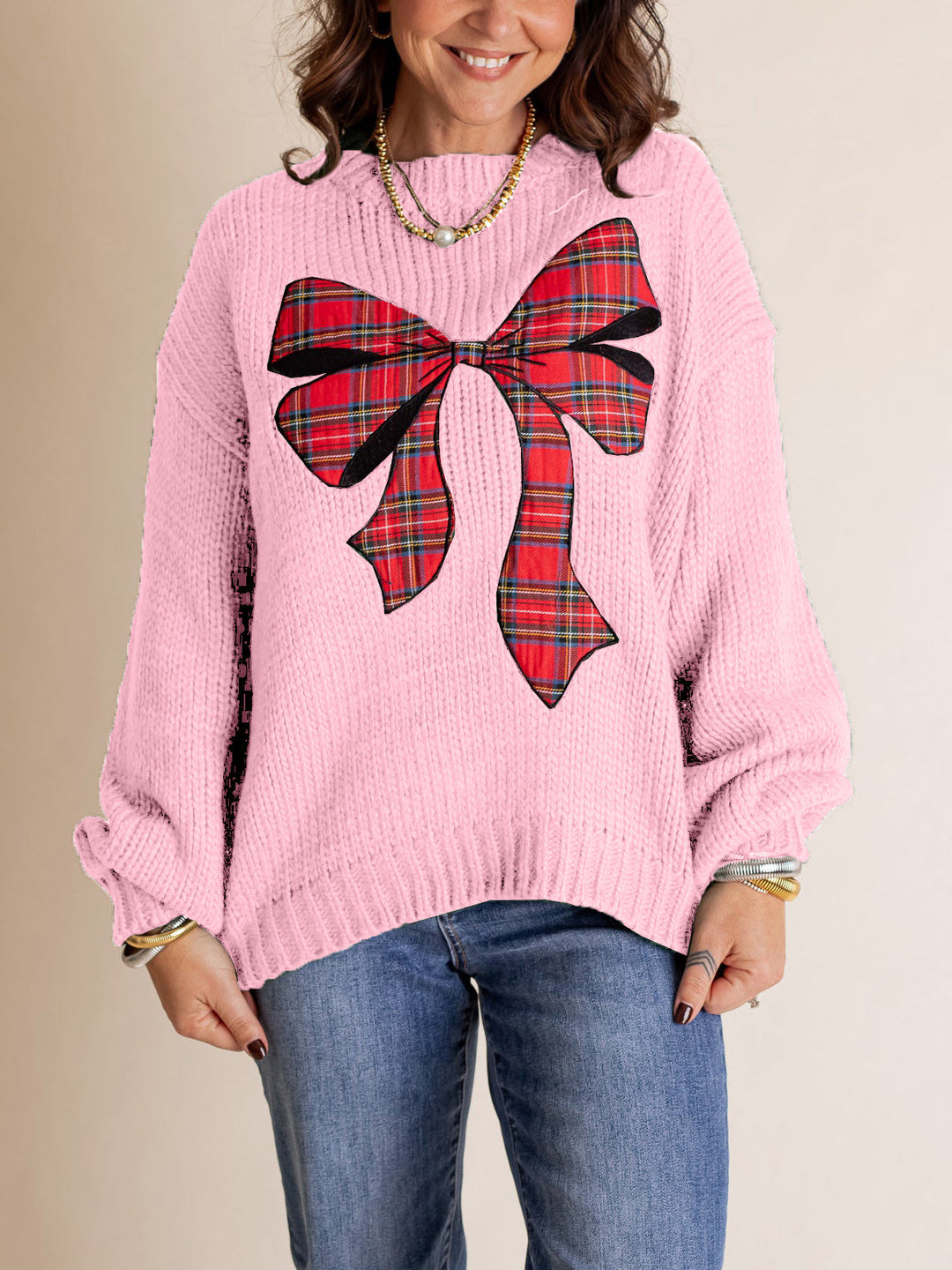 Women's Plaid Bow Sweater