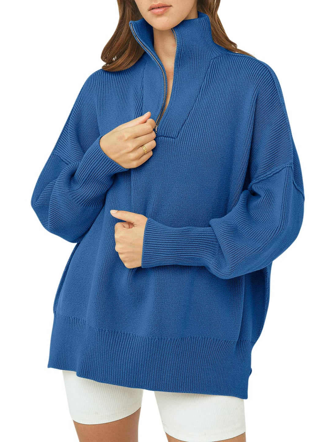 Women's Oversized Quarter Zip Sweater Pullover