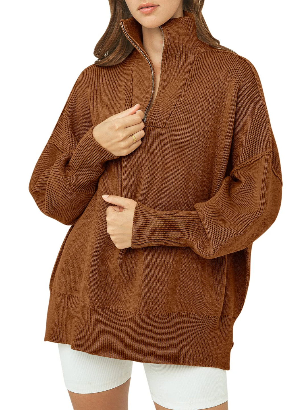 Women's Oversized Quarter Zip Sweater Pullover