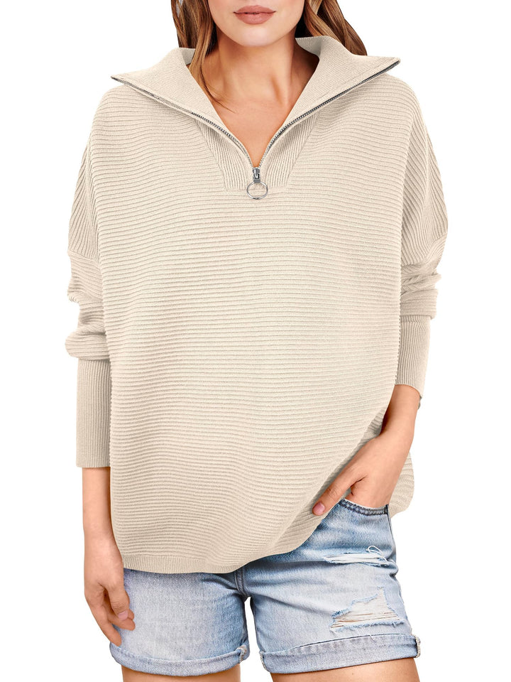 Women's Quarter Zip Rib Knit Cozy Pullover Sweaters